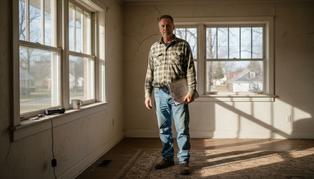 Homeowner evaluating property before renovation